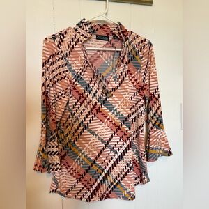 Pink Geometric V-Neck Blouse